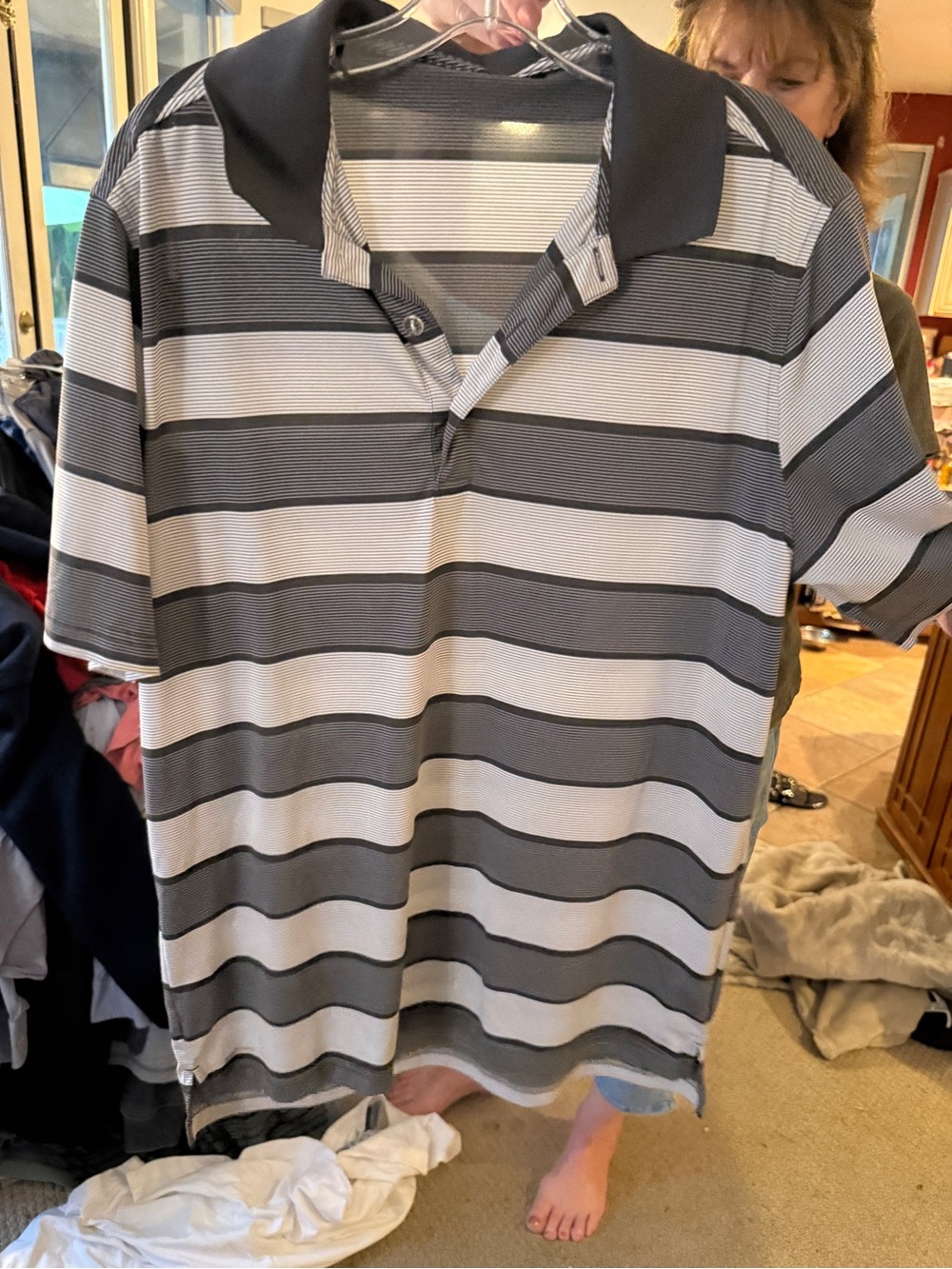 Ping Men's Black and White Striped Polo